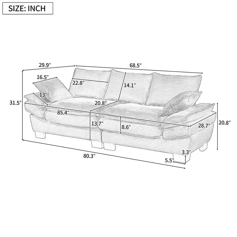 Divano Moderno di Metà Secolo, Piccolo Divano Rivestito in Velluto a Coste con 2 Cuscini Decorativi, Schienale Comodo, Divano per Soggiorno Camera da Letto
