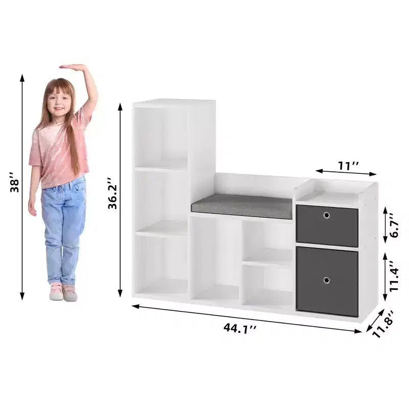 COZONY 44 Libreria per bambini con angolo lettura, libreria a forma di casa delle bambole con cuscino, 6 scomparti e 2 cassetti