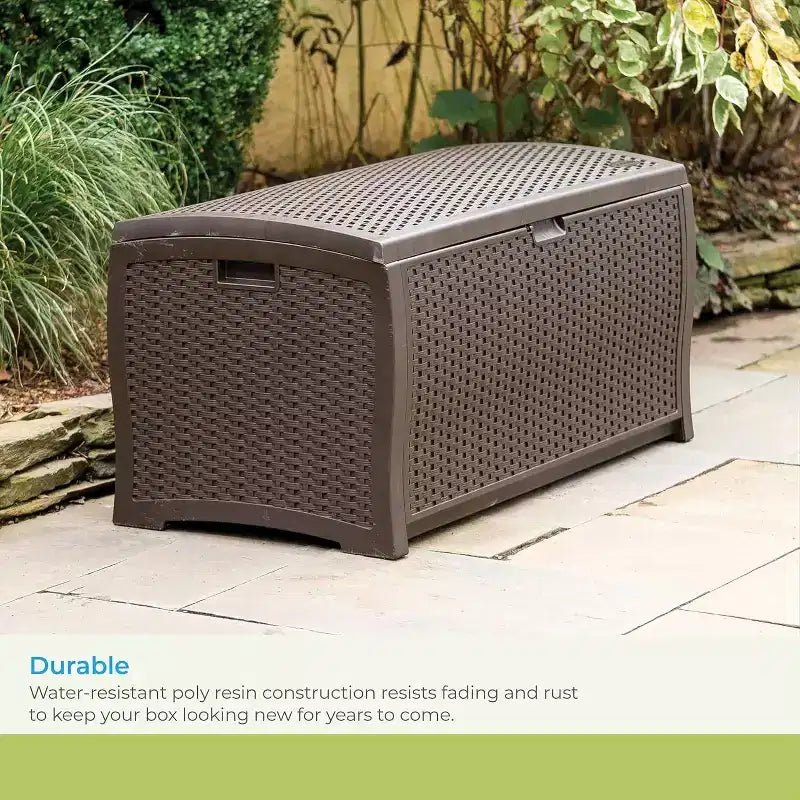 COZONY Baule portaoggetti da esterno in vimini da 375 litri, orizzontale resistente all'acqua con coperchio a cerniera per patio, terrazza, cortile, garage
