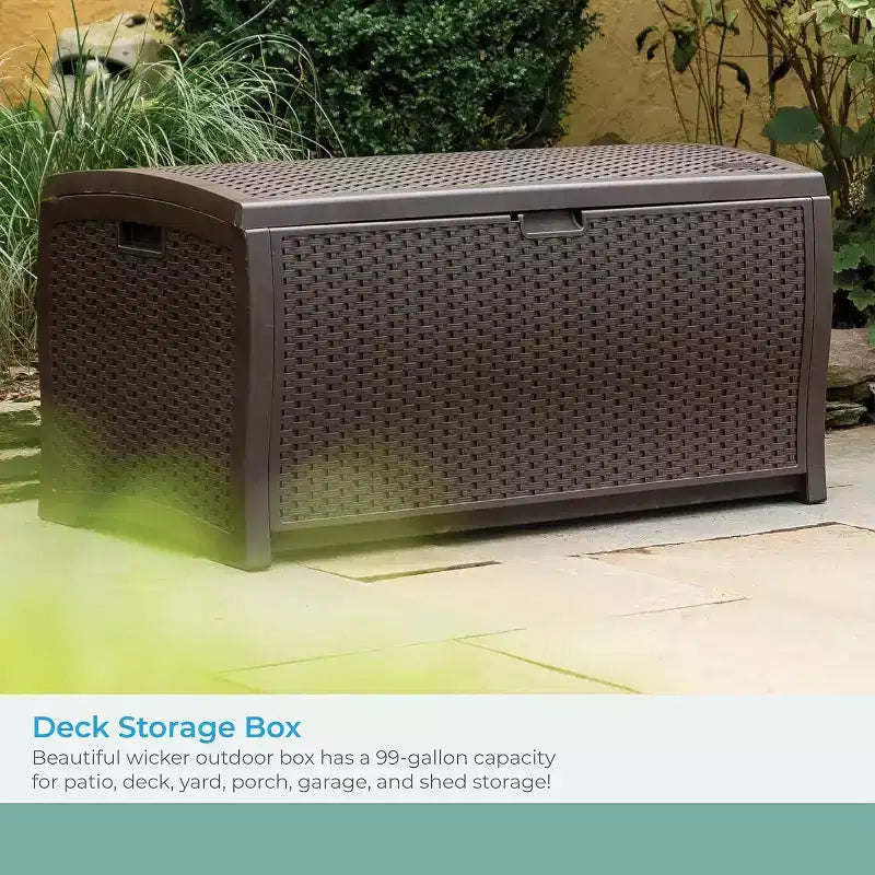 COZONY Baule portaoggetti da esterno in vimini da 375 litri, orizzontale resistente all'acqua con coperchio a cerniera per patio, terrazza, cortile, garage