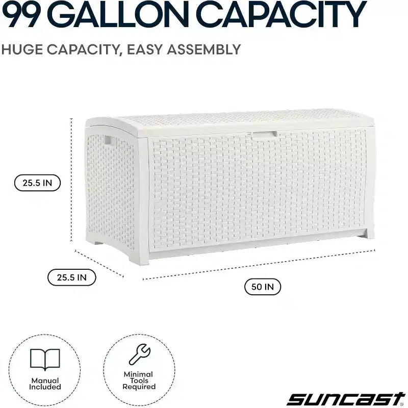 COZONY Baule portaoggetti da esterno in vimini da 375 litri, orizzontale resistente all'acqua con coperchio a cerniera per patio, terrazza, cortile, garage