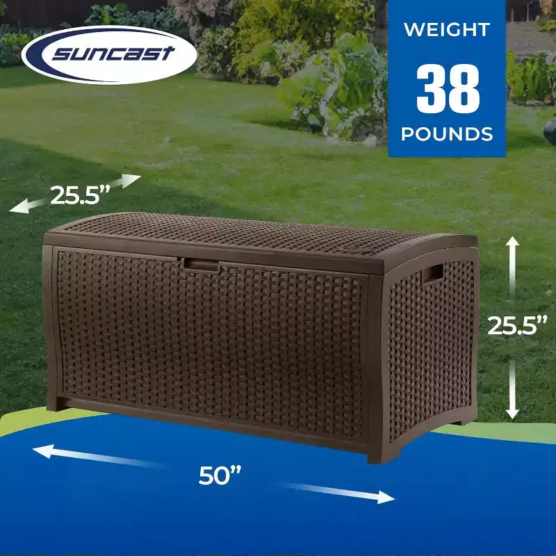 COZONY Baule portaoggetti da esterno in vimini da 375 litri, orizzontale resistente all'acqua con coperchio a cerniera per patio, terrazza, cortile, garage