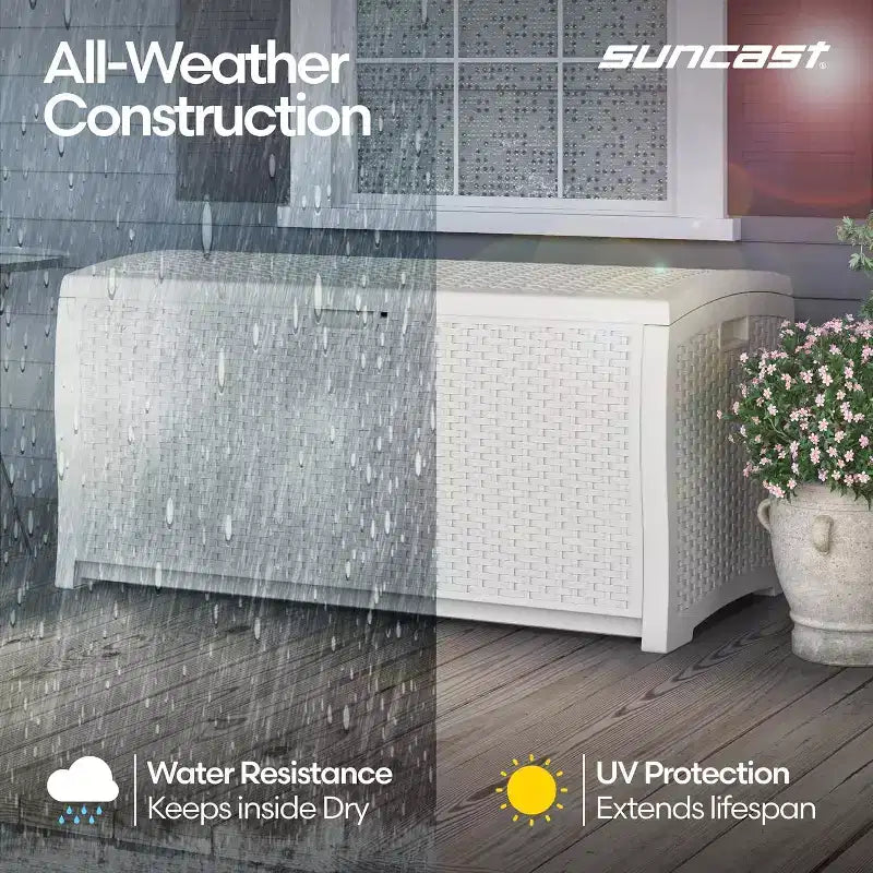 COZONY Baule portaoggetti da esterno in vimini da 375 litri, orizzontale resistente all'acqua con coperchio a cerniera per patio, terrazza, cortile, garage