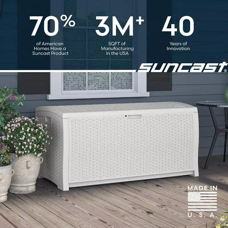COZONY Baule portaoggetti da esterno in vimini da 375 litri, orizzontale resistente all'acqua con coperchio a cerniera per patio, terrazza, cortile, garage