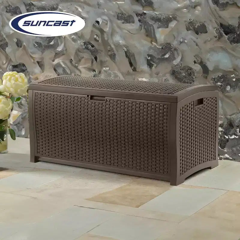 COZONY Baule portaoggetti da esterno in vimini da 375 litri, orizzontale resistente all'acqua con coperchio a cerniera per patio, terrazza, cortile, garage
