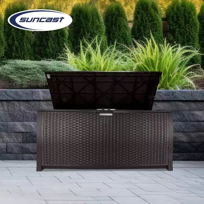 COZONY Baule portaoggetti da esterno in vimini da 375 litri, orizzontale resistente all'acqua con coperchio a cerniera per patio, terrazza, cortile, garage