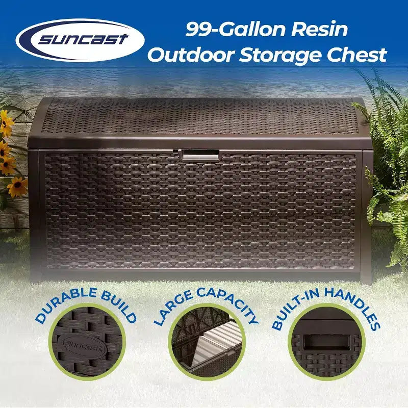 COZONY Baule portaoggetti da esterno in vimini da 375 litri, orizzontale resistente all'acqua con coperchio a cerniera per patio, terrazza, cortile, garage