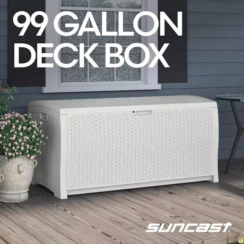 COZONY Baule portaoggetti da esterno in vimini da 375 litri, orizzontale resistente all'acqua con coperchio a cerniera per patio, terrazza, cortile, garage