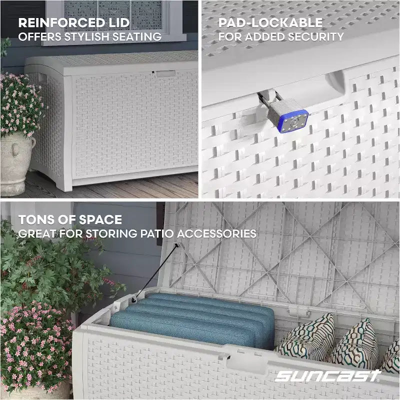 COZONY Baule portaoggetti da esterno in vimini da 375 litri, orizzontale resistente all'acqua con coperchio a cerniera per patio, terrazza, cortile, garage