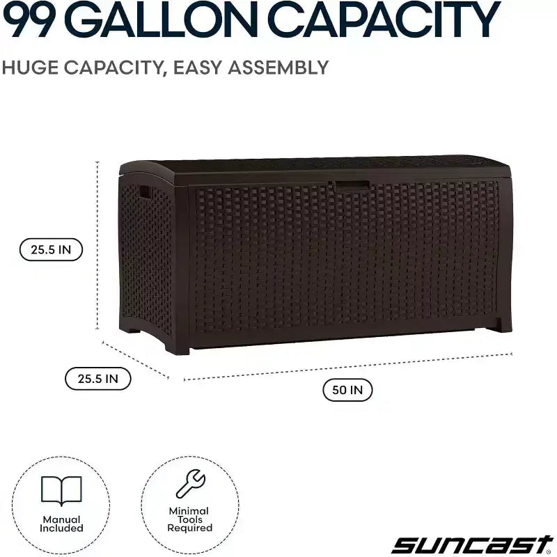 COZONY Baule portaoggetti da esterno in vimini da 375 litri, orizzontale resistente all'acqua con coperchio a cerniera per patio, terrazza, cortile, garage