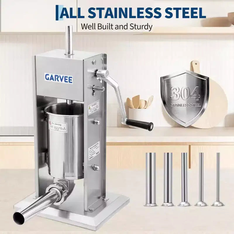 Insaccatrice per Salsicce - Insaccatrice Manuale in Acciaio Inox 304 con Ingranaggio a 2 Velocità e Regolazione della Coppia - Include 5 Imbuti e Kit di Pulizia