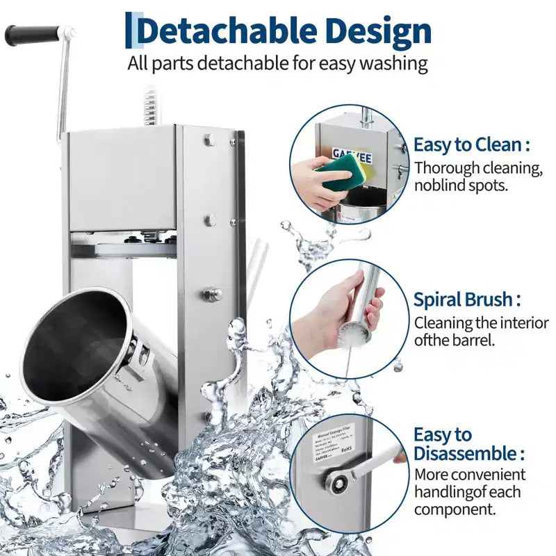 Insaccatrice per Salsicce - Insaccatrice Manuale in Acciaio Inox 304 con Ingranaggio a 2 Velocità e Regolazione della Coppia - Include 5 Imbuti e Kit di Pulizia