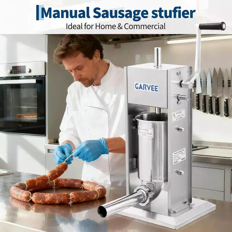 Insaccatrice per Salsicce - Insaccatrice Manuale in Acciaio Inox 304 con Ingranaggio a 2 Velocità e Regolazione della Coppia - Include 5 Imbuti e Kit di Pulizia