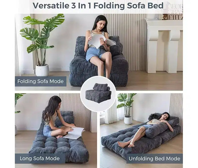 Poltrona Letto Pieghevole Trasformabile con Cuscini e Schienale, Materasso da Pavimento Portatile Singolo per Soggiorno Camera da Letto Ospiti