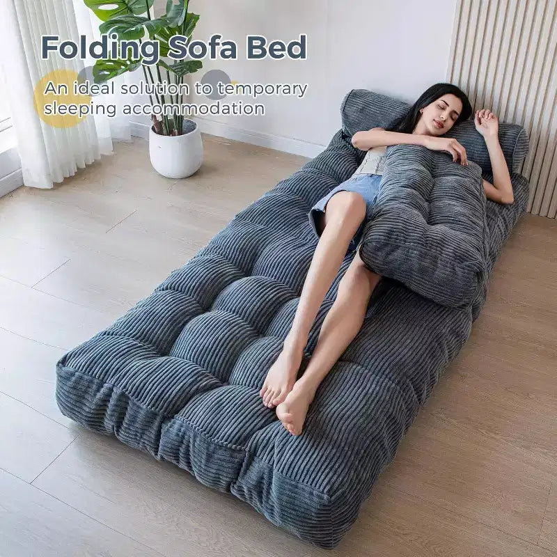 Poltrona Letto Pieghevole Trasformabile con Cuscini e Schienale, Materasso da Pavimento Portatile Singolo per Soggiorno Camera da Letto Ospiti