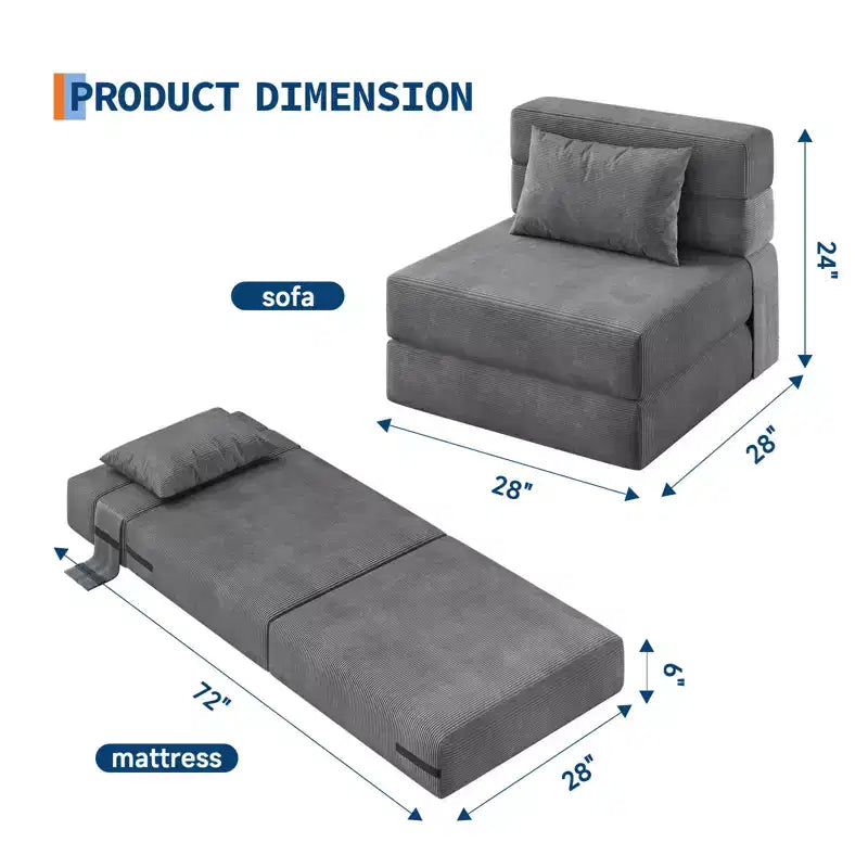 Poltrona Letto Pieghevole Trasformabile con Cuscini e Schienale, Materasso da Pavimento Portatile Singolo per Soggiorno Camera da Letto Ospiti