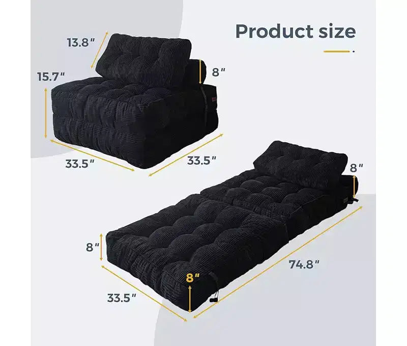 Poltrona Letto Pieghevole Trasformabile con Cuscini e Schienale, Materasso da Pavimento Portatile Singolo per Soggiorno Camera da Letto Ospiti