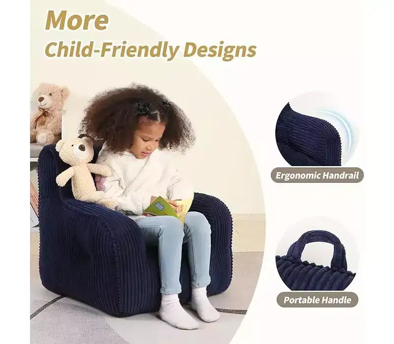 Poltrona a sacco per bambini in velluto a coste 23x23x21 pollici 280GSM Imbottitura in spugna felpata in poliestere Divano da pavimento per bambini e bambine Angolo lettura
