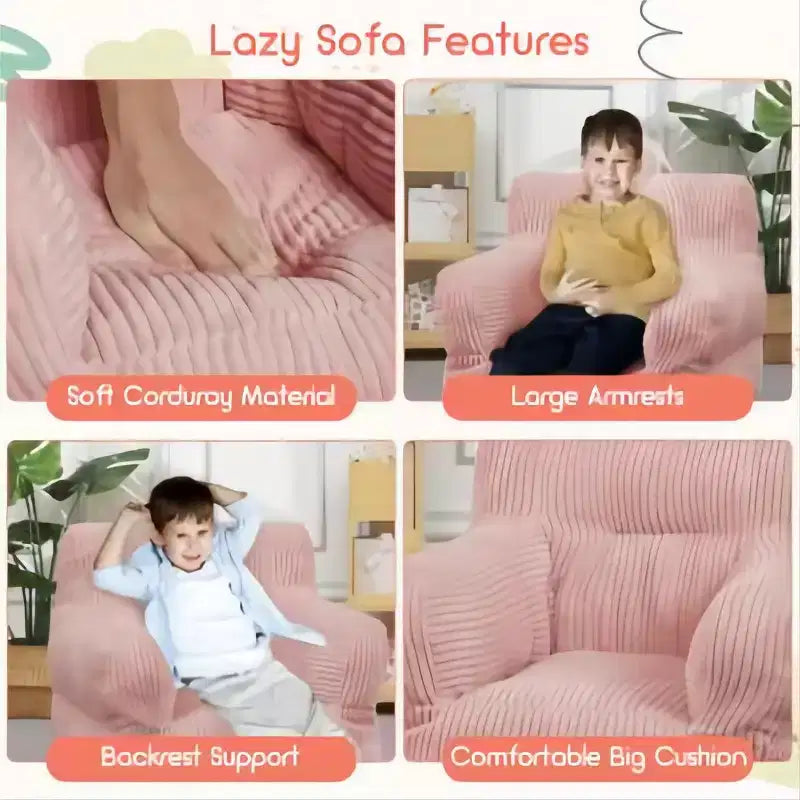 Poltrona a sacco per bambini in velluto a coste 23x23x21 pollici 280GSM Imbottitura in spugna felpata in poliestere Divano da pavimento per bambini e bambine Angolo lettura