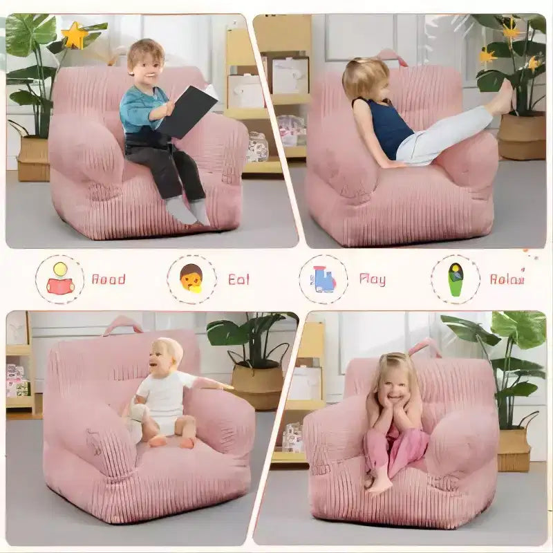 Poltrona a sacco per bambini in velluto a coste 23x23x21 pollici 280GSM Imbottitura in spugna felpata in poliestere Divano da pavimento per bambini e bambine Angolo lettura