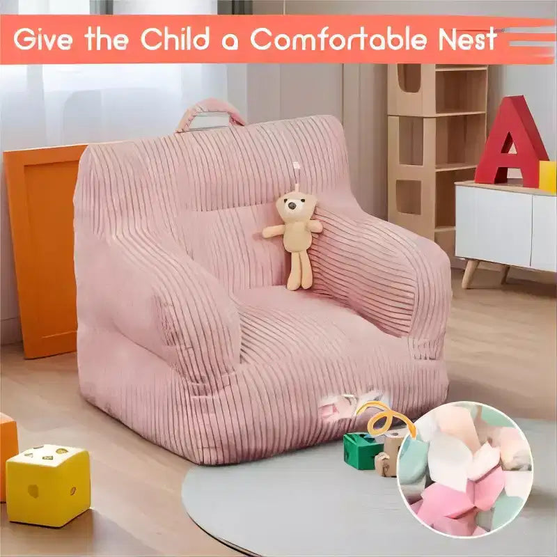 Poltrona a sacco per bambini in velluto a coste 23x23x21 pollici 280GSM Imbottitura in spugna felpata in poliestere Divano da pavimento per bambini e bambine Angolo lettura