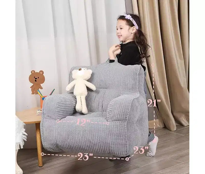 Poltrona a sacco per bambini in velluto a coste 23x23x21 pollici 280GSM Imbottitura in spugna felpata in poliestere Divano da pavimento per bambini e bambine Angolo lettura