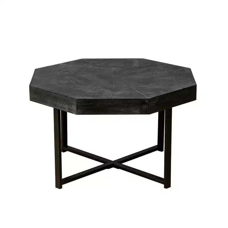 Tavolino da salotto Clihome in legno ottagonale vintage con patchwork, stile rustico, piano in legno da 30 pollici e gambe incrociate in metallo