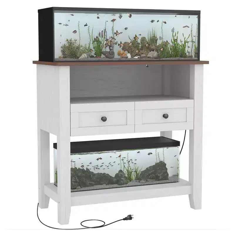 COZONY Supporto per acquario da 75-110 litri con stazione di ricarica, mobiletto per acquario resistente da 300 kg con cassetti