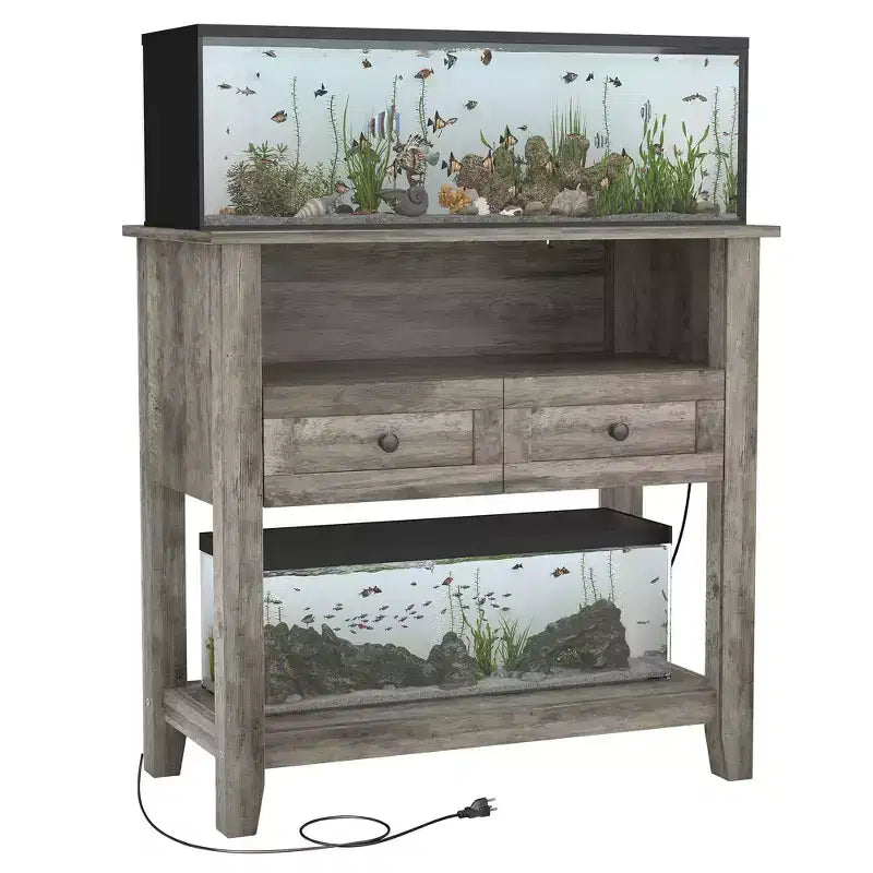 COZONY Supporto per acquario da 75-110 litri con stazione di ricarica, mobiletto per acquario resistente da 300 kg con cassetti