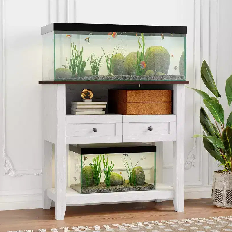 COZONY Supporto per acquario da 75-110 litri con stazione di ricarica, mobiletto per acquario resistente da 300 kg con cassetti