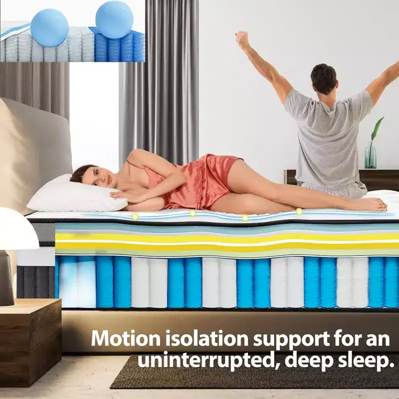 Materasso matrimoniale in scatola, materasso matrimoniale da 14 pollici, materasso in memory foam con gel rinfrescante, molle insacchettate per isolamento dal movimento