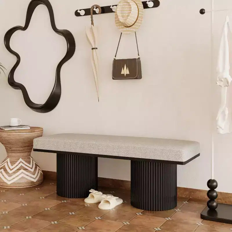 Panca accentata in tessuto bouclé TUYOHW 48 con gambe spesse, panca ottomana contemporanea da fine letto, panca da tavolino, capacità 260 libbre