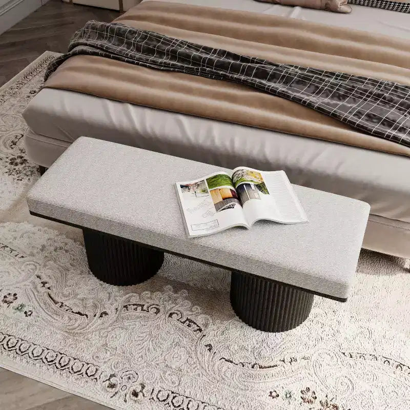 Panca accentata in tessuto bouclé TUYOHW 48 con gambe spesse, panca ottomana contemporanea da fine letto, panca da tavolino, capacità 260 libbre
