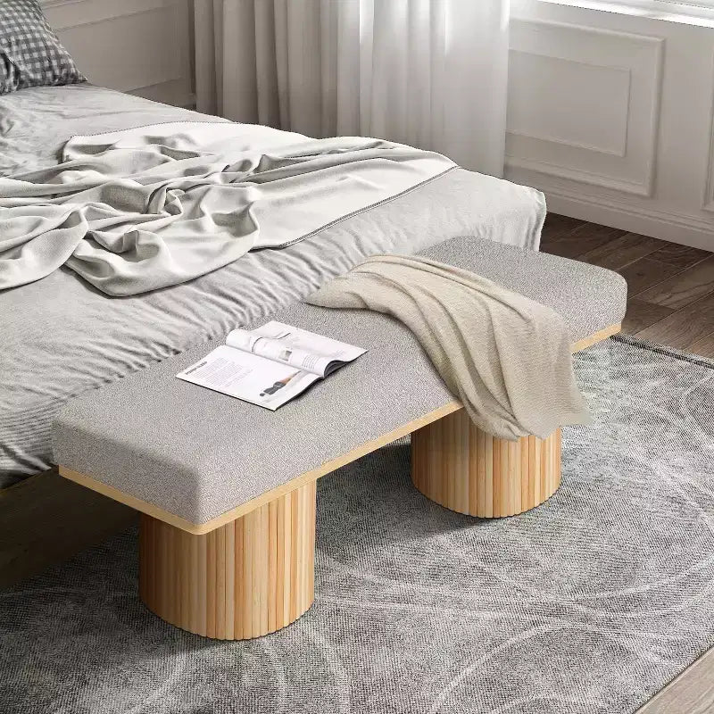 Panca accentata in tessuto bouclé TUYOHW 48 con gambe spesse, panca ottomana contemporanea da fine letto, panca da tavolino, capacità 260 libbre