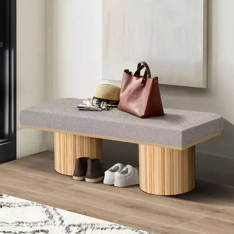 Panca accentata in tessuto bouclé TUYOHW 48 con gambe spesse, panca ottomana contemporanea da fine letto, panca da tavolino, capacità 260 libbre