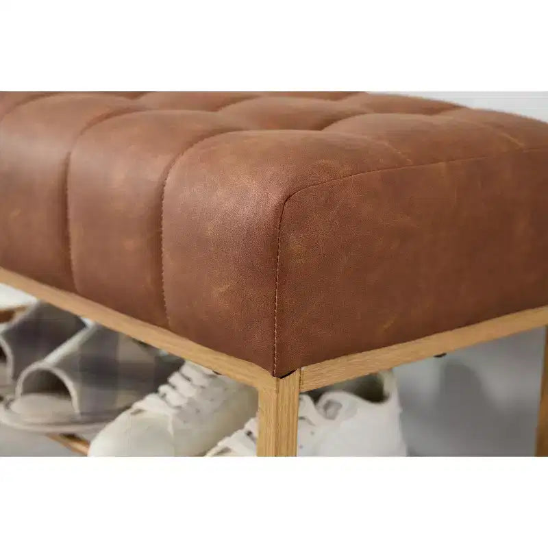 TUYOHW Panca scarpiera morbida Teddy da 32 pollici con ripiano, panca ottomana moderna a fine letto, panca da ingresso con contenitore e gambe in metallo, capacità di 300 libbre