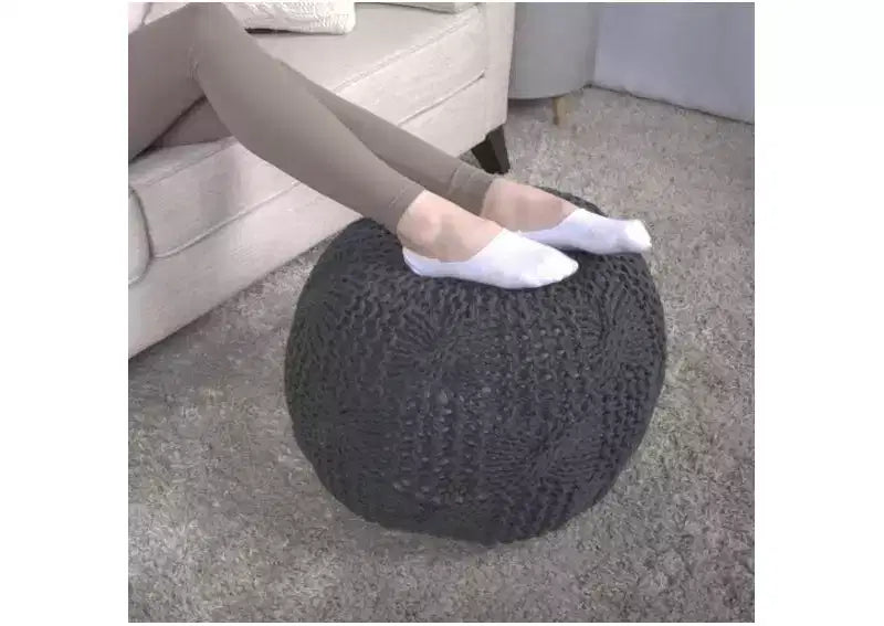 TUYOHW Pouf Rotondo in Cotone Lavorato a Maglia, Poggiapiedi Ottomano 20W x 13H per Soggiorno, Pouf d'Accento con Capacità di 90 kg, Decorazione Domestica