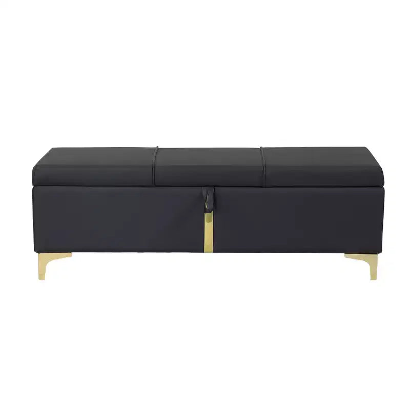 TUYOHW 47.2 Panchina a fine letto, Pouf contenitore di lusso in PU nero e oro con gambe in metallo, Panchina decorativa da letto, Capacità 113 kg
