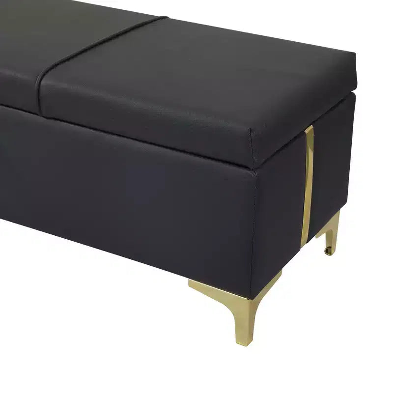 TUYOHW 47.2 Panchina a fine letto, Pouf contenitore di lusso in PU nero e oro con gambe in metallo, Panchina decorativa da letto, Capacità 113 kg