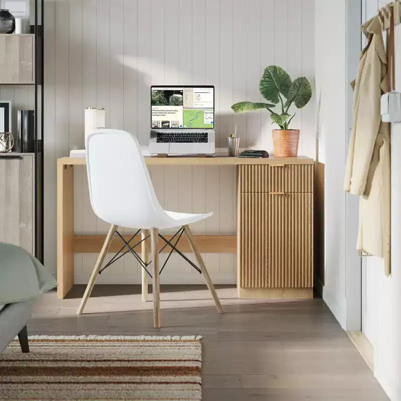 Scrivania direzionale moderna scanalata da 60 pollici con mobiletto contenitore - Tavolo da scrittura per computer in legno con cassetto e armadietto per ufficio, studio, soggiorno