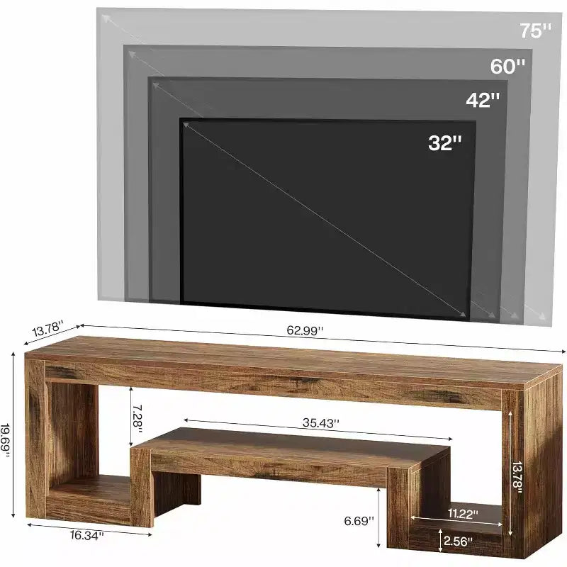 Mobile TV Lantine da 63 pollici per TV da 55/60/65/75'', Centro Intrattenimento Rustico con Ripiani, Consolle TV in Legno per Soggiorno, Camera da Letto