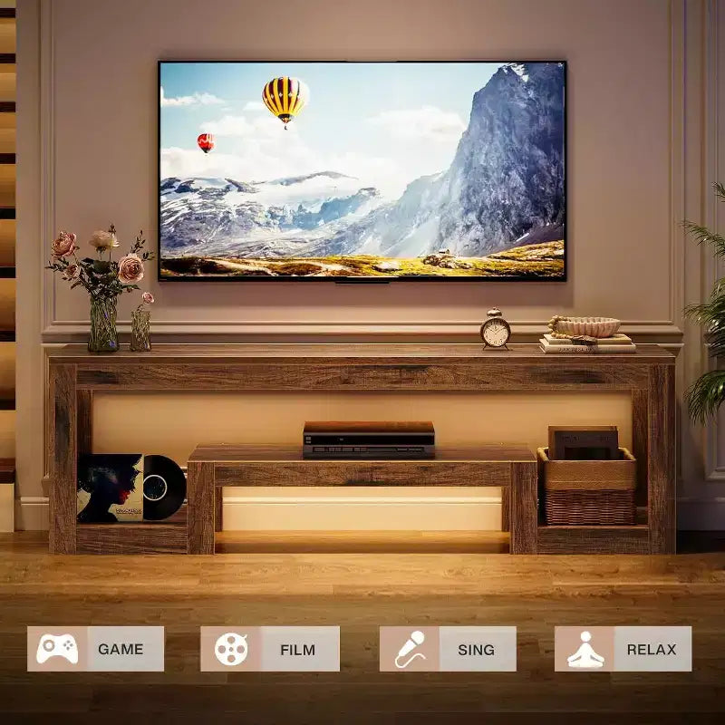 Mobile TV Lantine da 63 pollici per TV da 55/60/65/75'', Centro Intrattenimento Rustico con Ripiani, Consolle TV in Legno per Soggiorno, Camera da Letto