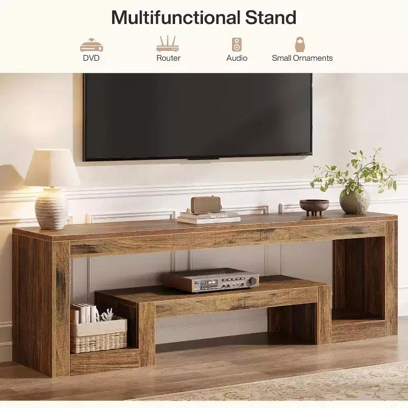 Mobile TV Lantine da 63 pollici per TV da 55/60/65/75'', Centro Intrattenimento Rustico con Ripiani, Consolle TV in Legno per Soggiorno, Camera da Letto