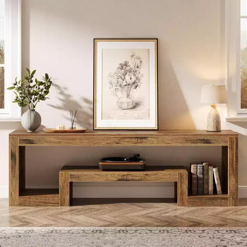 Mobile TV Lantine da 63 pollici per TV da 55/60/65/75'', Centro Intrattenimento Rustico con Ripiani, Consolle TV in Legno per Soggiorno, Camera da Letto