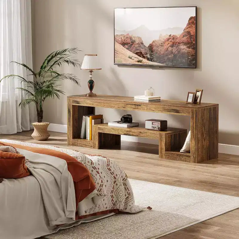 Mobile TV Lantine da 63 pollici per TV da 55/60/65/75'', Centro Intrattenimento Rustico con Ripiani, Consolle TV in Legno per Soggiorno, Camera da Letto