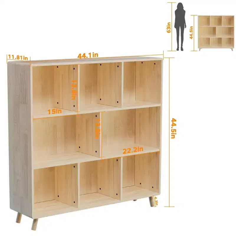 Mobiletto portaoggetti a 8 scomparti in legno di pino, 44L x 44H con ripiani fissi per libri/giocattoli/arredamento casa, libreria moderna in legno