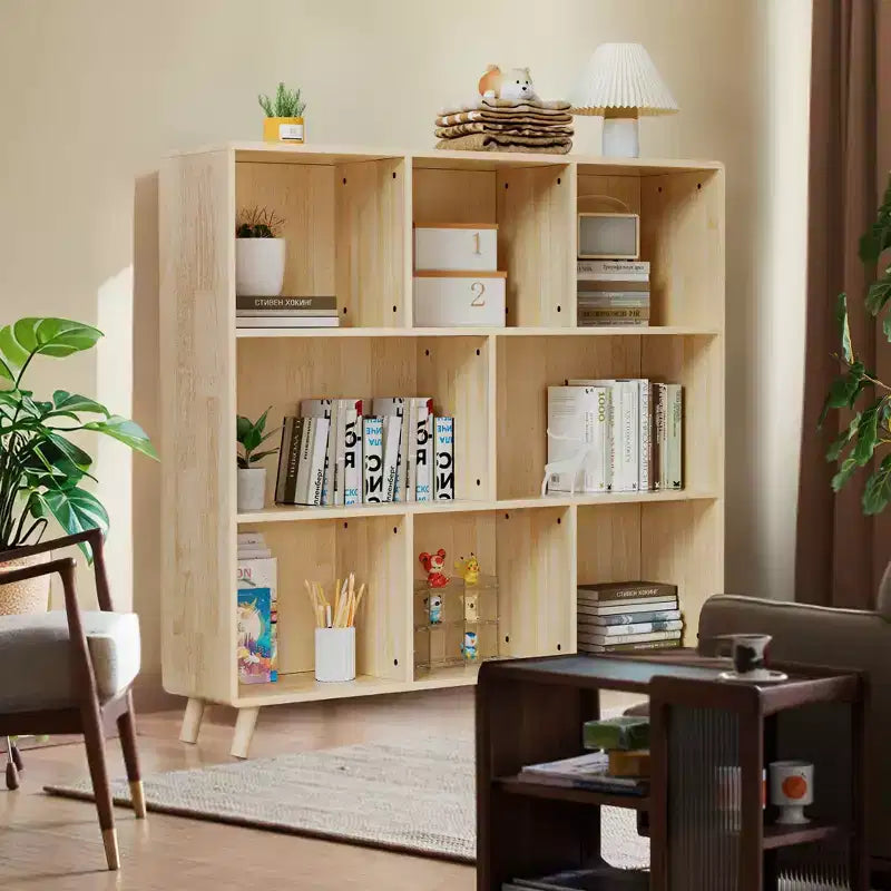 Mobiletto portaoggetti a 8 scomparti in legno di pino, 44L x 44H con ripiani fissi per libri/giocattoli/arredamento casa, libreria moderna in legno