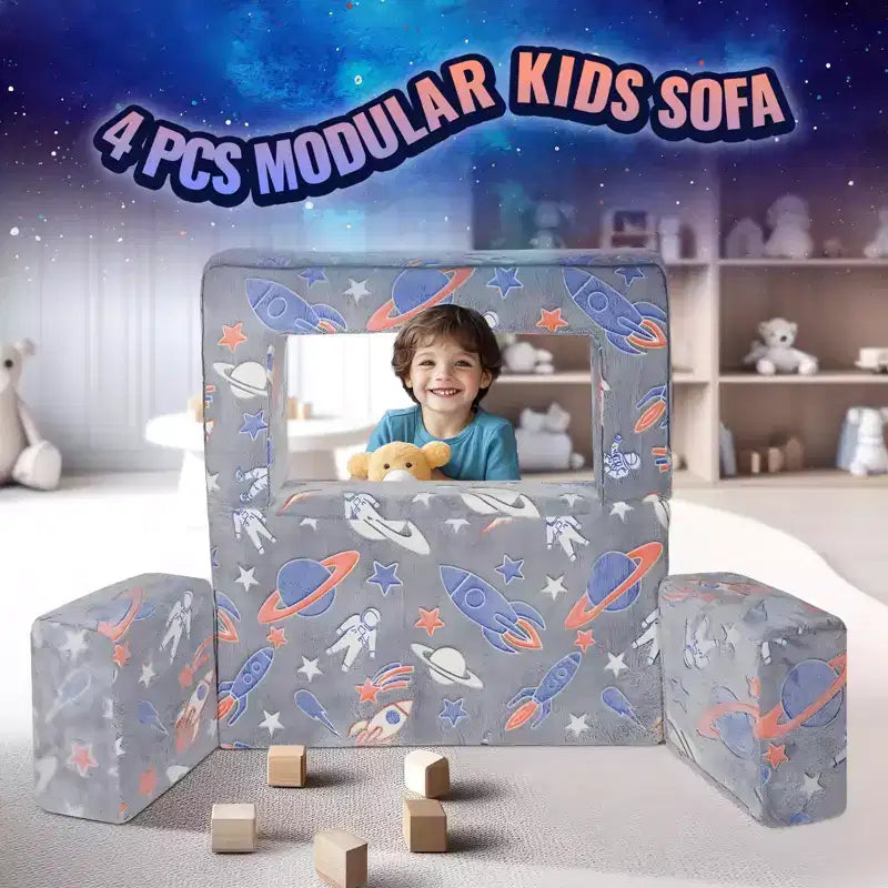 Divano componibile per bambini 4 pezzi, divano letto per bambini con rivestimento rimovibile Grigio scuro