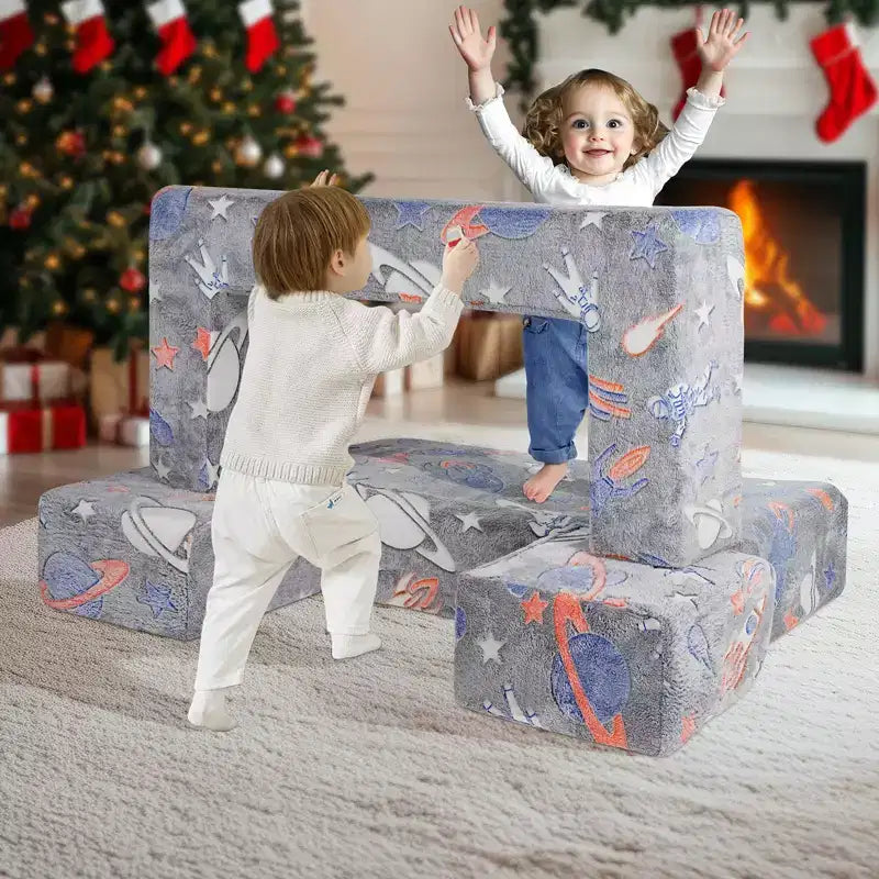Divano componibile per bambini 4 pezzi, divano letto per bambini con rivestimento rimovibile Grigio scuro