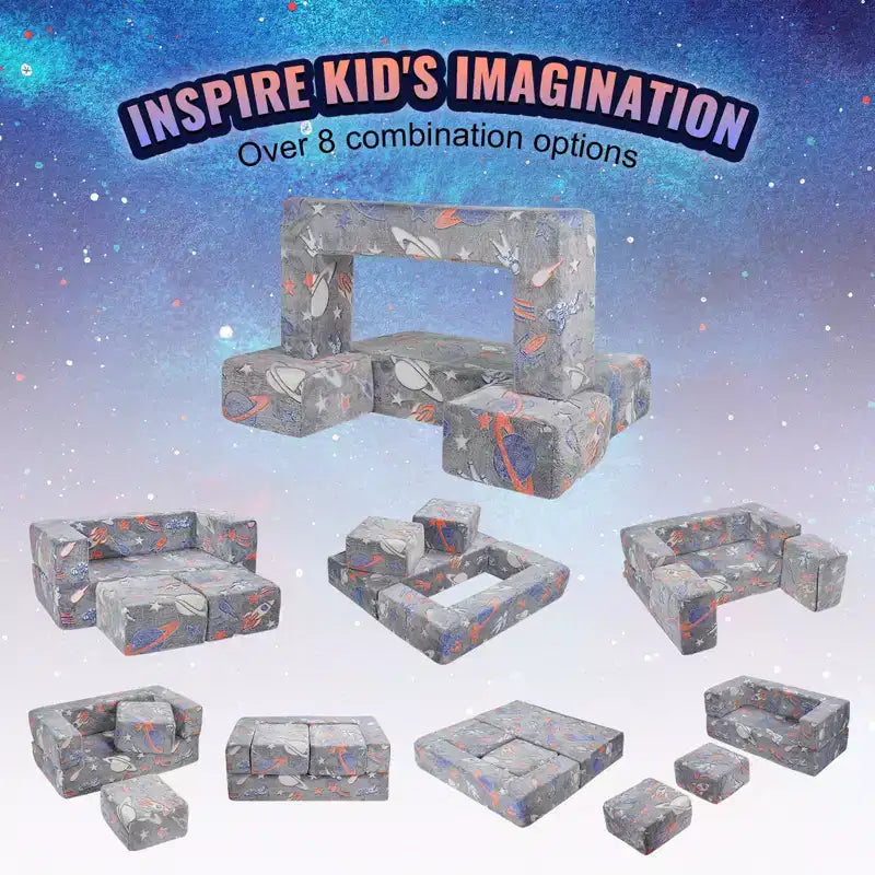 Divano componibile per bambini 4 pezzi, divano letto per bambini con rivestimento rimovibile Grigio scuro